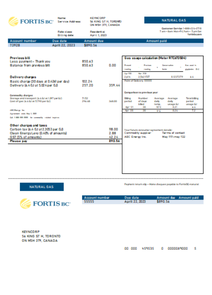British Columbia FortisBC utility business bill, SCR PSD template